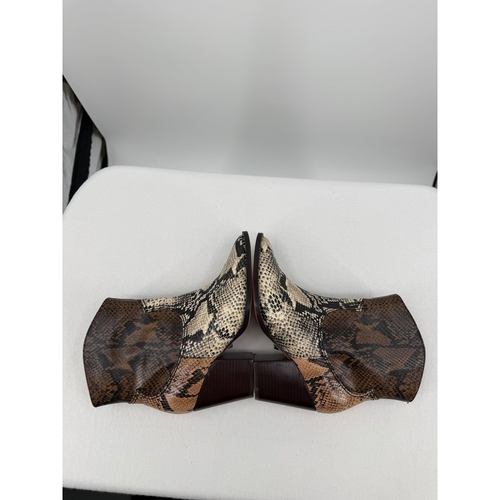 Schutz Snakeskin Revolve Leather Western Ankle Boots Brown Cream Pointed Toe 5.5 - Picture 6 of 9